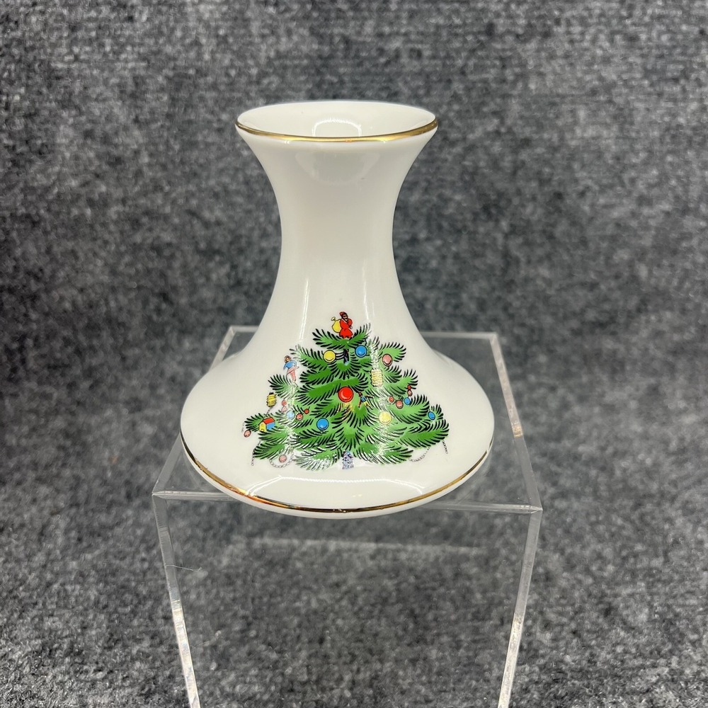 Vintage Christmas Tree Candlestick Holder Nikko Japan Happy Holidays 3.75" Tall